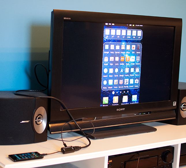 DSC_7414 Samsung Galaxy S2 with Micro USB to HDMI MHL adapter TV out